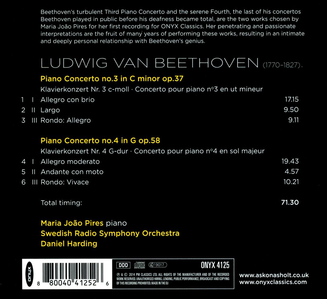 Beethoven: Piano Concertos 3 & 4 cover art