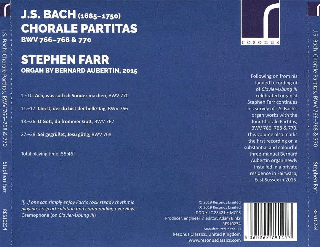 J.S. Bach: Chorale Partitas BWV 766-768 & 770 cover art