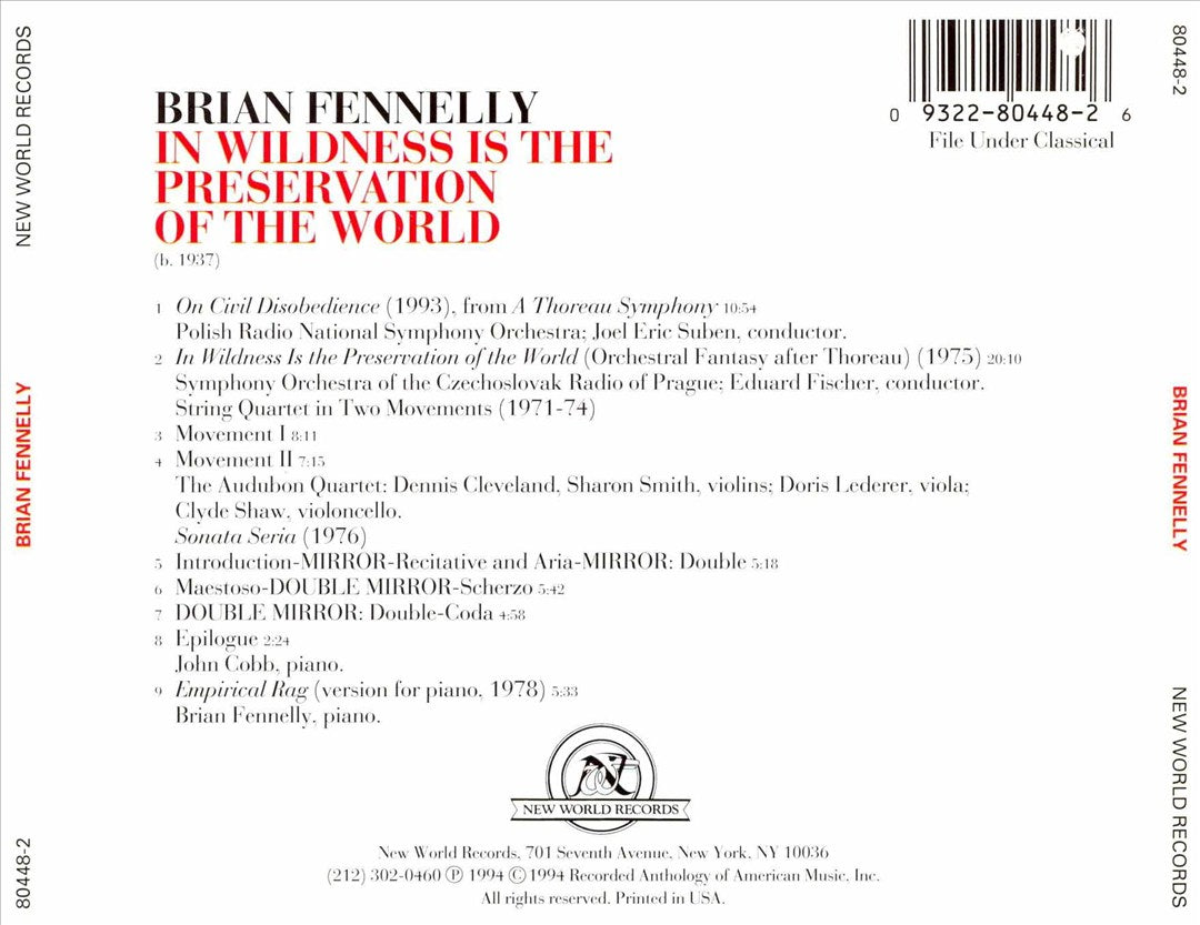 Brian Fennelly: In Wildness is the Preservation of the World cover art