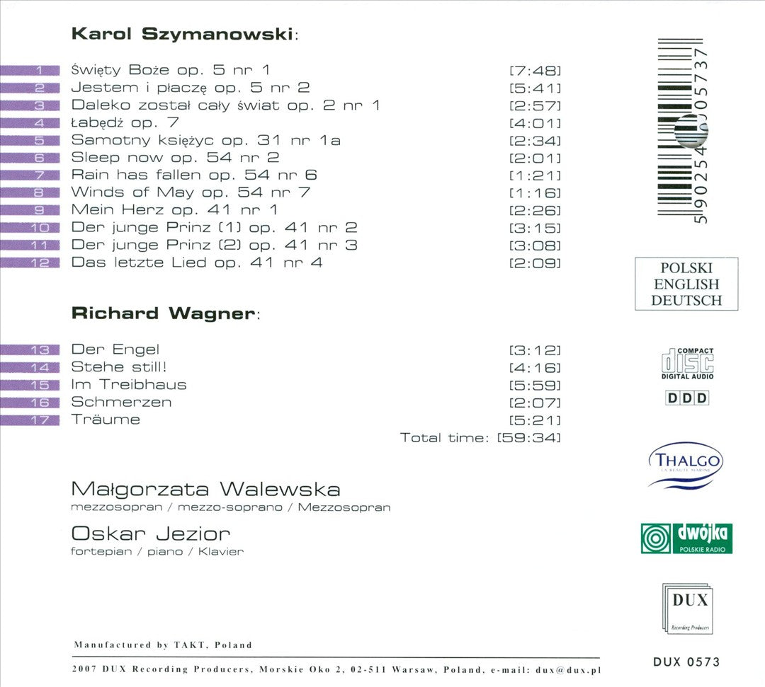 Szymanowski, Wagner: Songs cover art