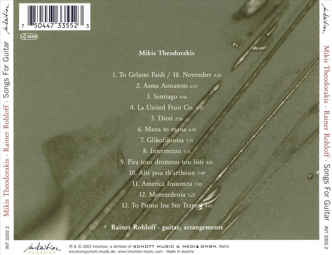 Mikis Theodorakis: Songs for Guitar cover art