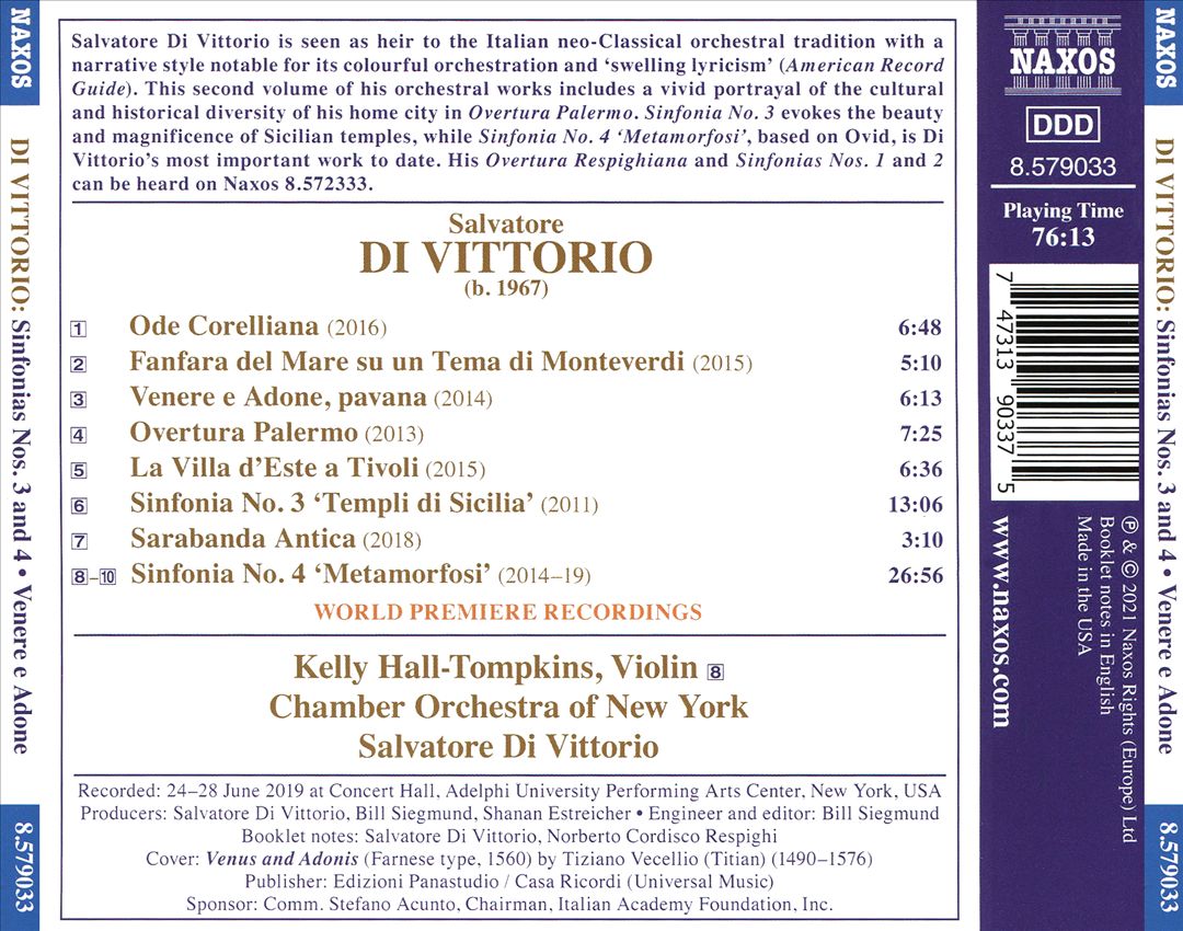 Salvatore Di Vittorio: Sinfonia No. 3 'Templi di Sicilia'; Sinfonia No. 4 'Metamorfosi' cover art
