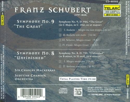 Schubert: Symphonies Nos. 9 "The Great" & 8 "Unfinished" cover art