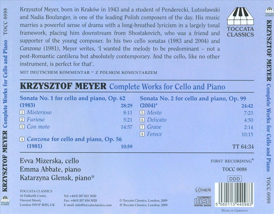 Krzysztof Meyer: Complete Works for Cello and Piano cover art