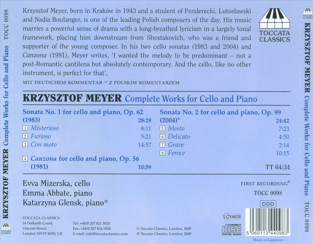 Krzysztof Meyer: Complete Works for Cello and Piano cover art