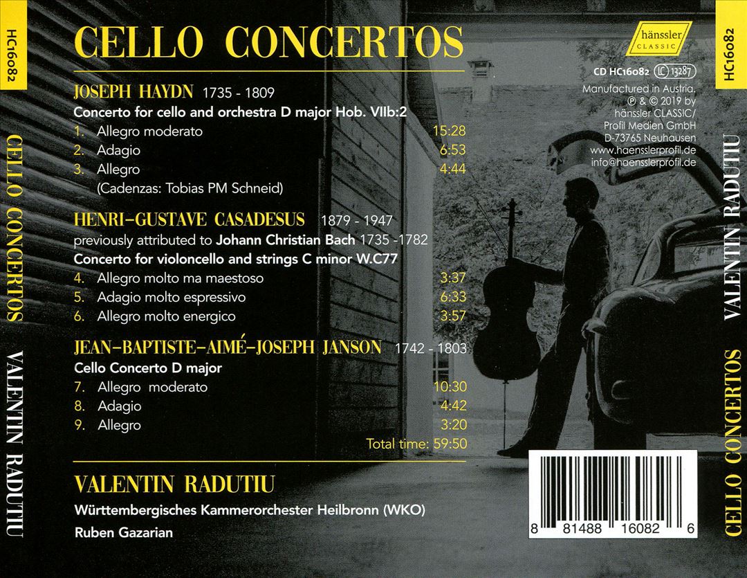 Cello Concertos: Joseph Haydn, Johann Christian Bach, Jean-Baptiste Janson cover art
