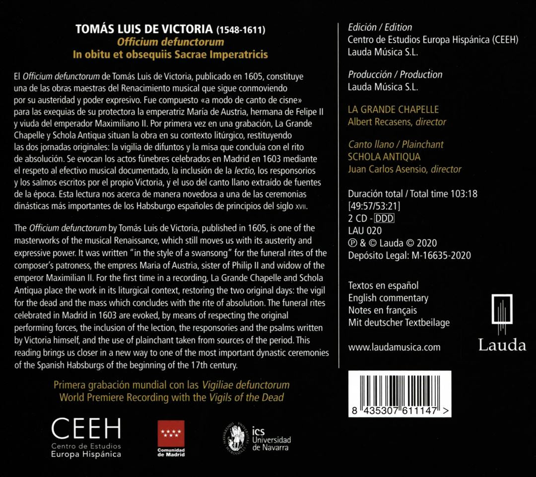 Tomás Luis de Victoria: Officium defunctorum cover art
