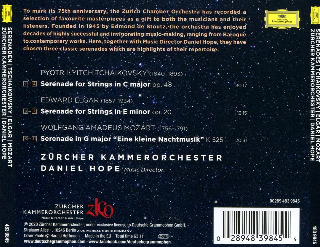 Serenades: Tchaikovsky, Elgar, Mozart cover art