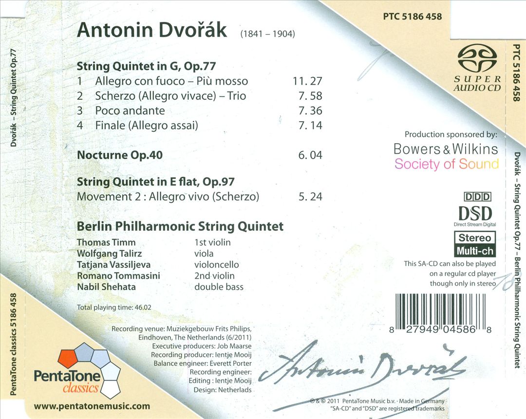 Dvorák: String Quintet in G, Op. 77 cover art