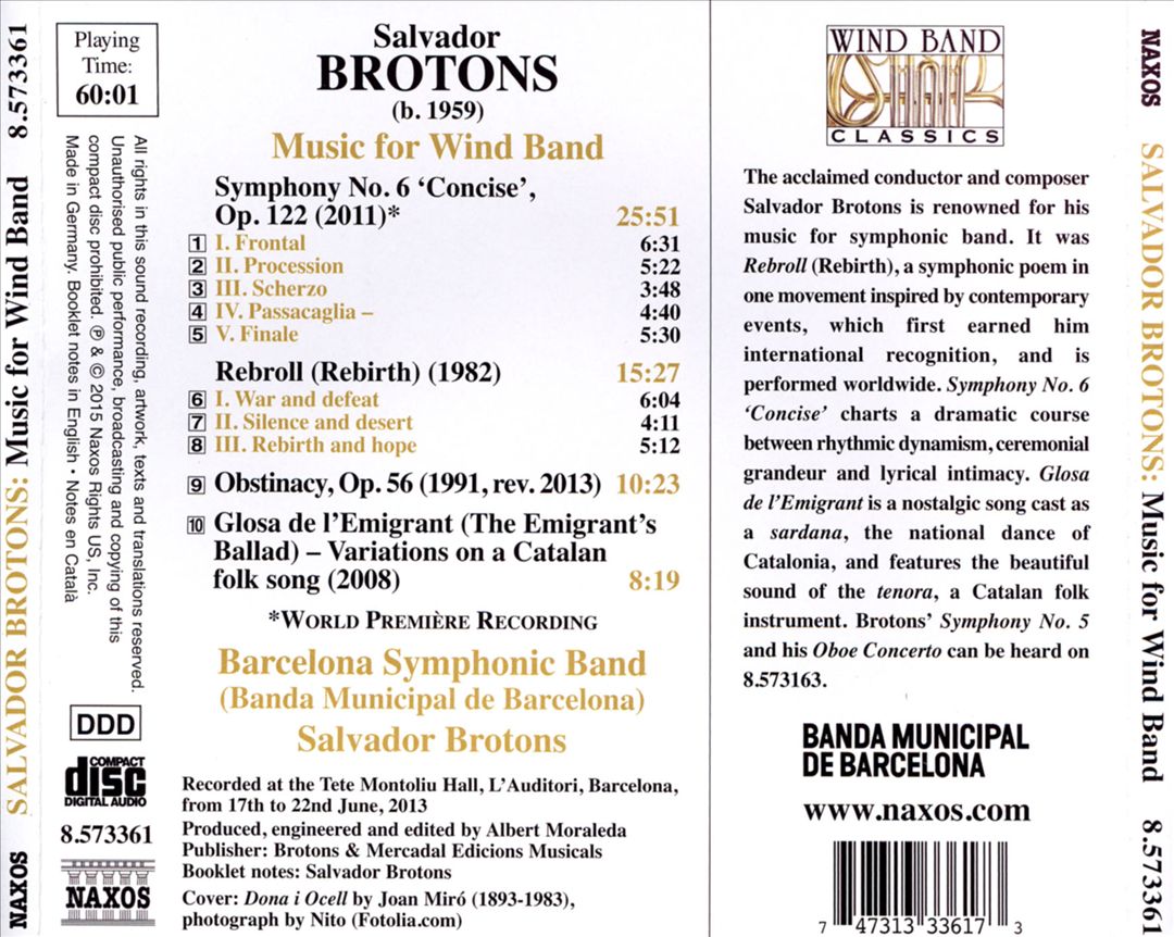 Brotons: Symphony No. 6 'Concise'; Rebroll; Obstanacy; Glosa de l'Emigrant cover art