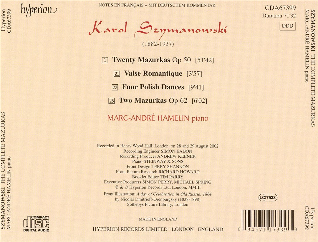 Karol Szymanowski: The Complete Mazurkas cover art