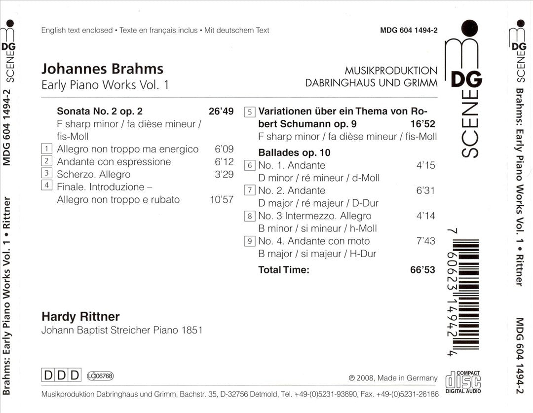 Brahms, Vol. 1: Early Piano Works cover art