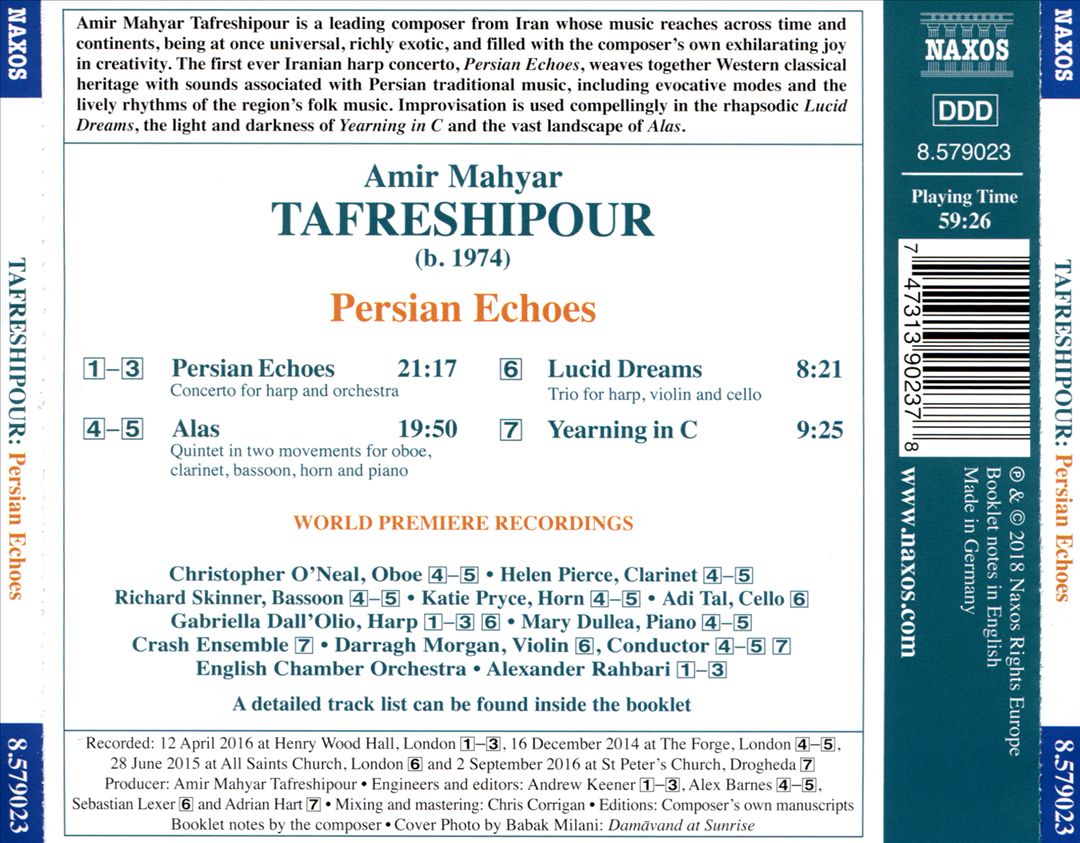 Amir Mahyar Tafreshipour: Persian Echoes (Concerto for Harp and Orchestra); Lucid Dreams; Yearning in C cover art