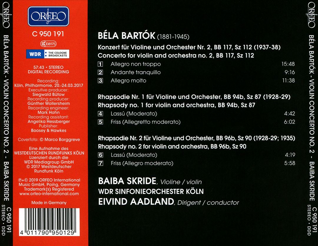 Bartók: Violin Concerto No. 2; Rhapsodies for Violin cover art