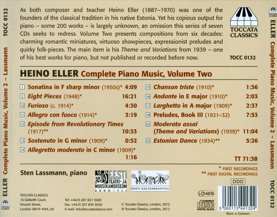 Heino Eller: Complete Piano Music, Vol. 2 cover art
