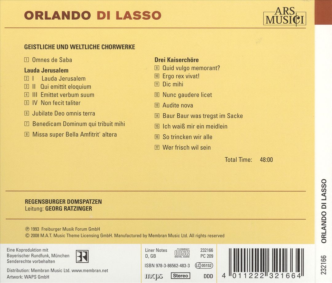 Orlando di Lasso: Geistliche und Weltliche Chorwerke cover art