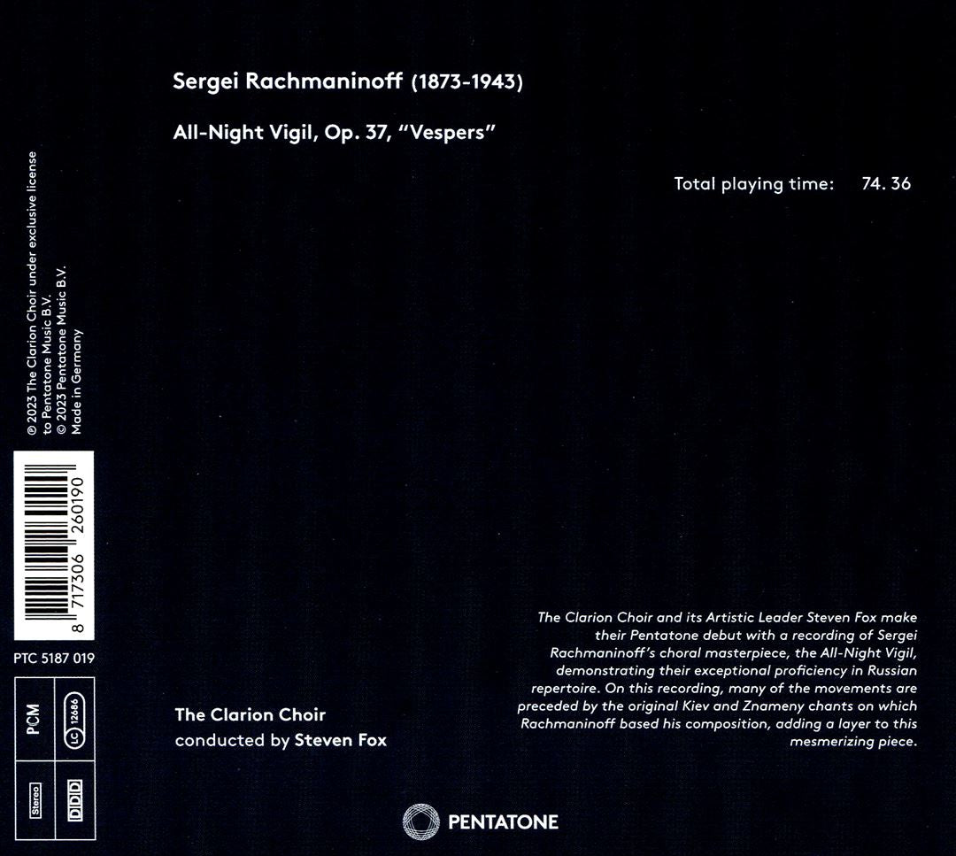 Rachmaninoff: All-Night Vigil cover art