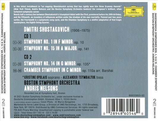 Dmitri Shostakovich: Symphonies Nos. 1, 14 & 15; Chamber Symphony in C minor cover art