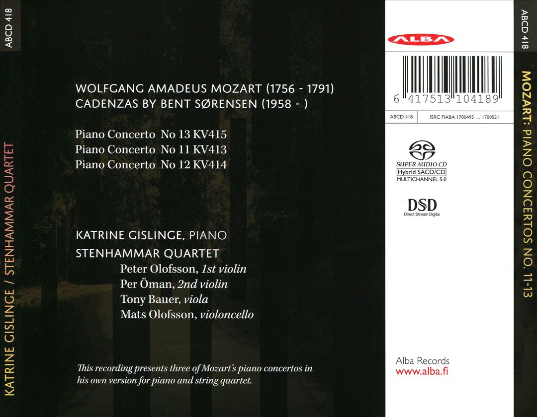 Mozart: Piano Concertos No. 11-13, Cadenzas by Bent Sørensen cover art