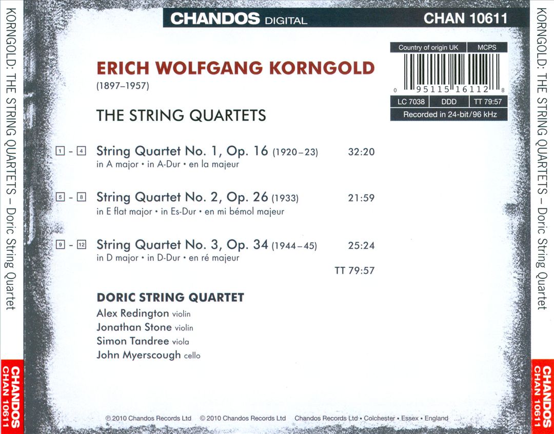 Korngold: The String Quartets cover art