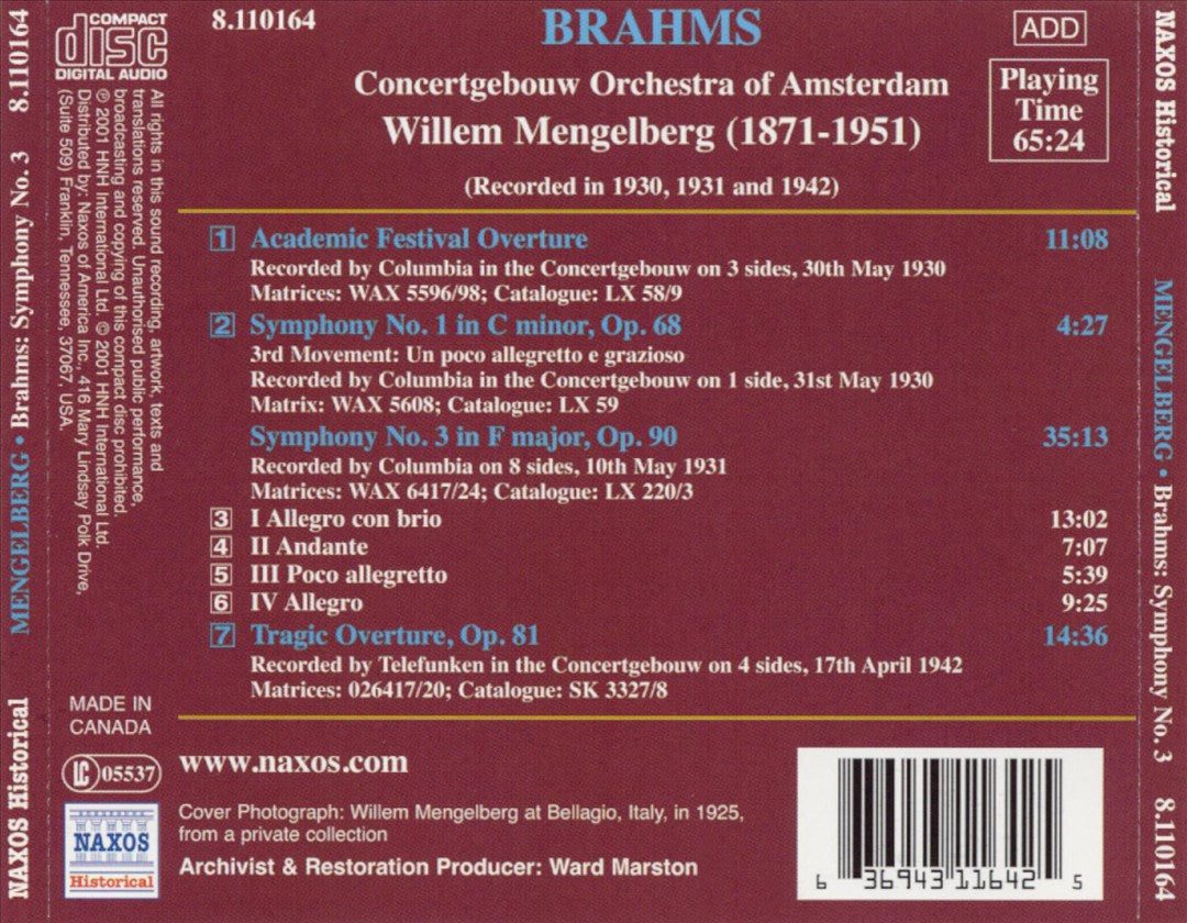 Brahms: Symphony No. 3 cover art