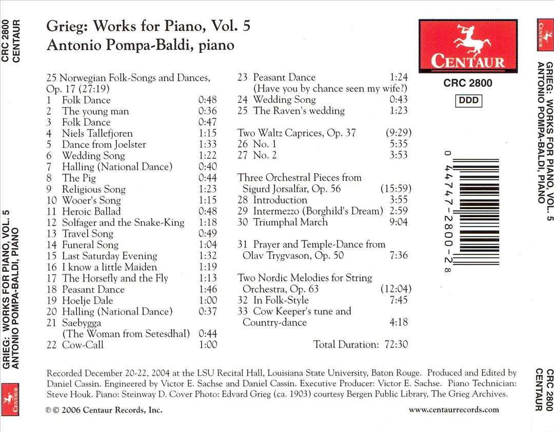 Grieg: Works for Piano, Vol. 5 cover art