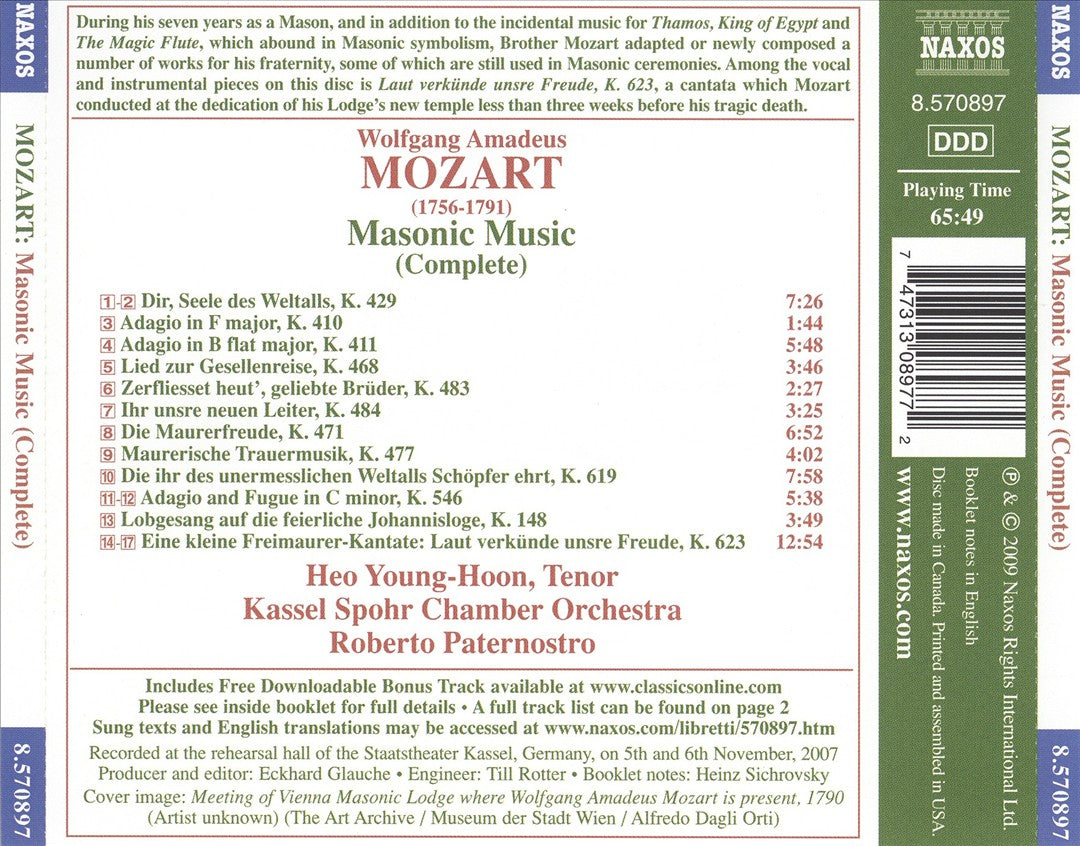 Mozart: Masonic Music (Complete) cover art