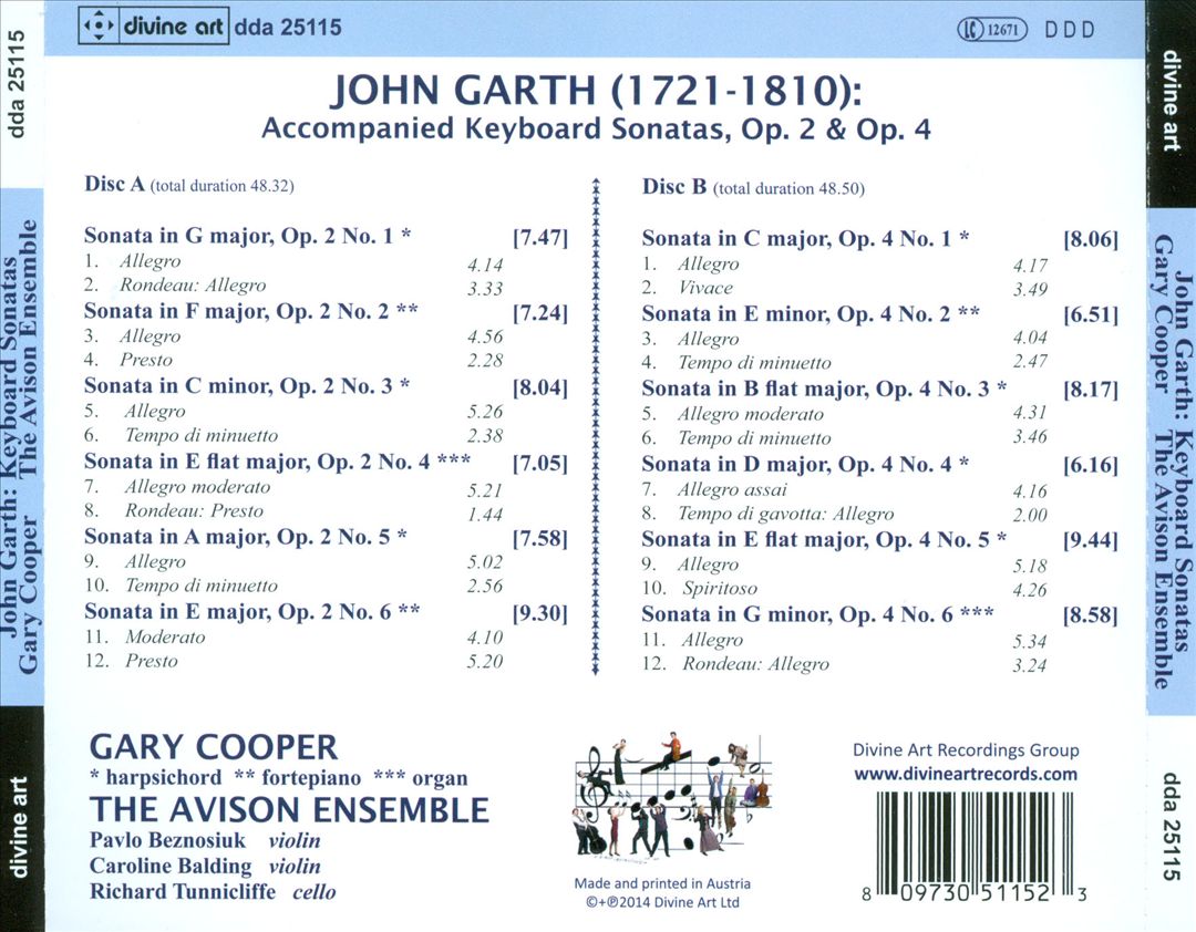 John Garth: Accompanied Keyboard Sonatas cover art