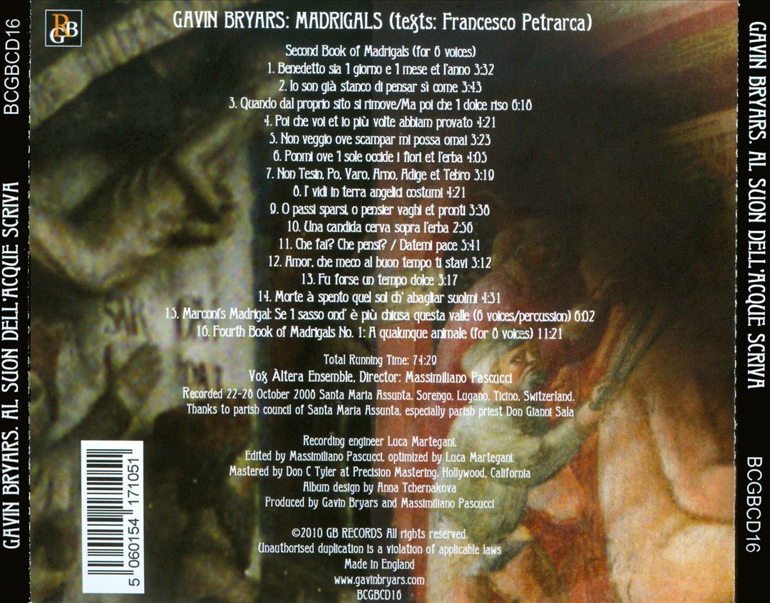 Gavin Bryars: Madrigals, Vol. 1 cover art