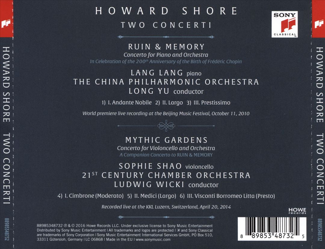 Howard Shore: Two Concerti - Ruin & Memory, Mythic Gardens cover art