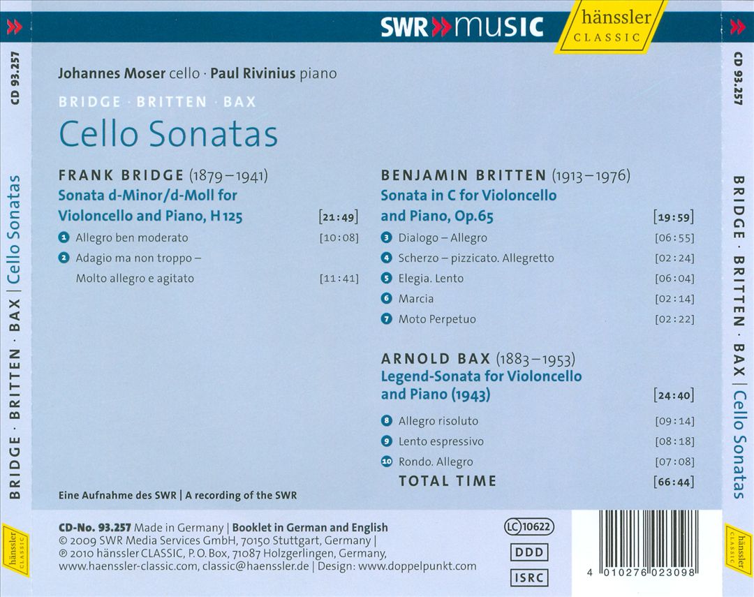 Bridge, Britten & Bax: Cello Sonatas cover art