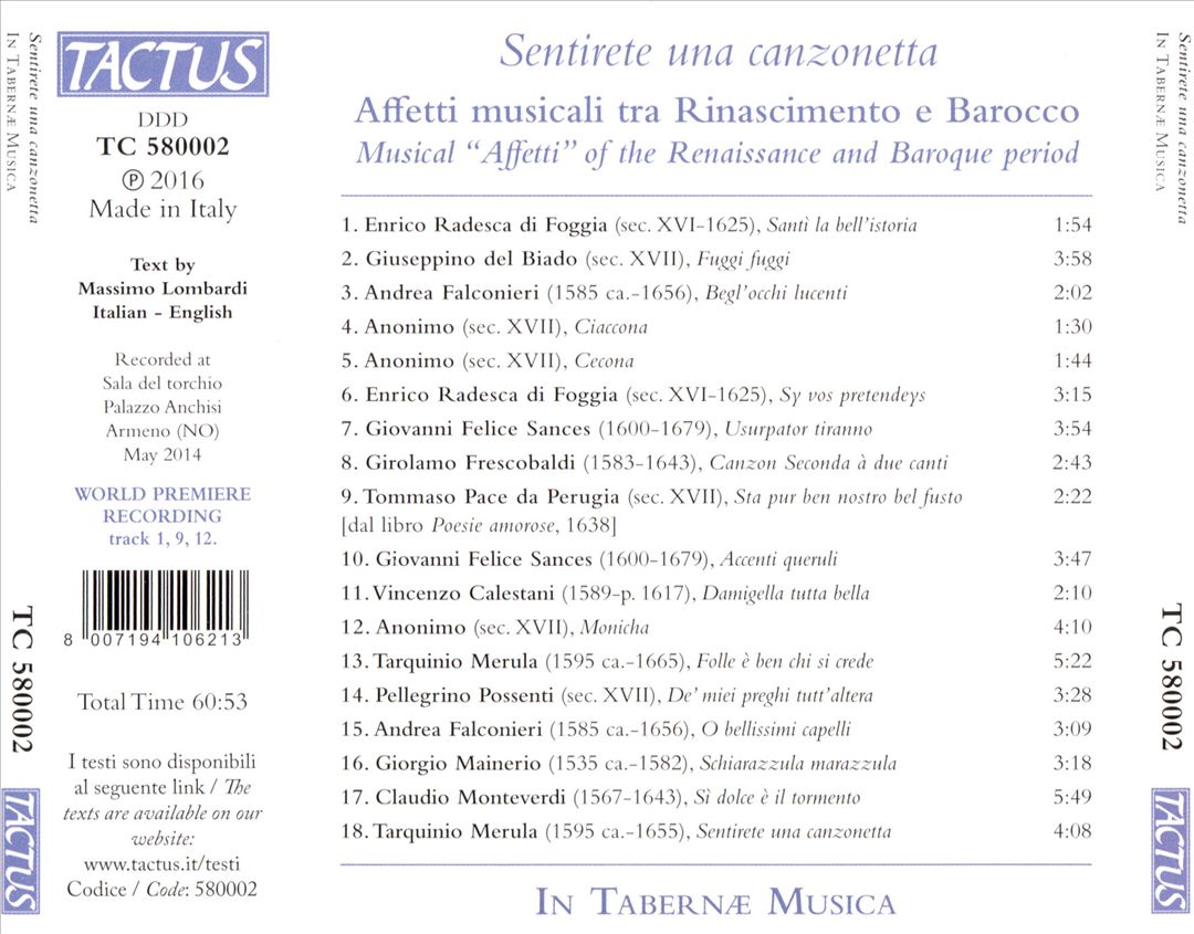 Sentirete una Canzonetta: Affetti musicali tra Rinascimento e Barocco cover art