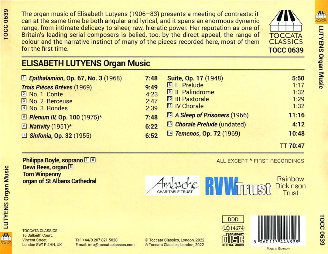 Elisabeth Lutyens: Organ Music cover art