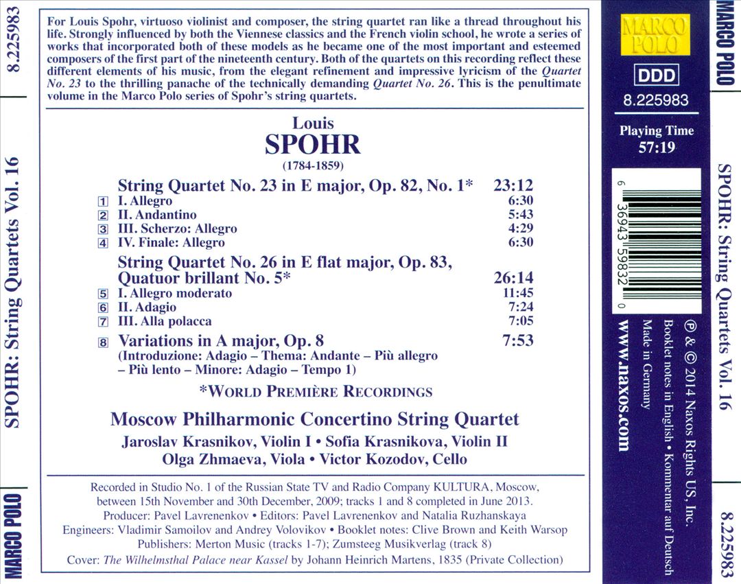 Louis Spohr: Complete String Quartets, Vol. 16 cover art