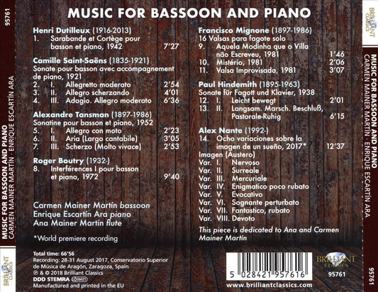 Music for Bassoon and Piano: Saint-Saëns, Dutilleux, Boutry cover art
