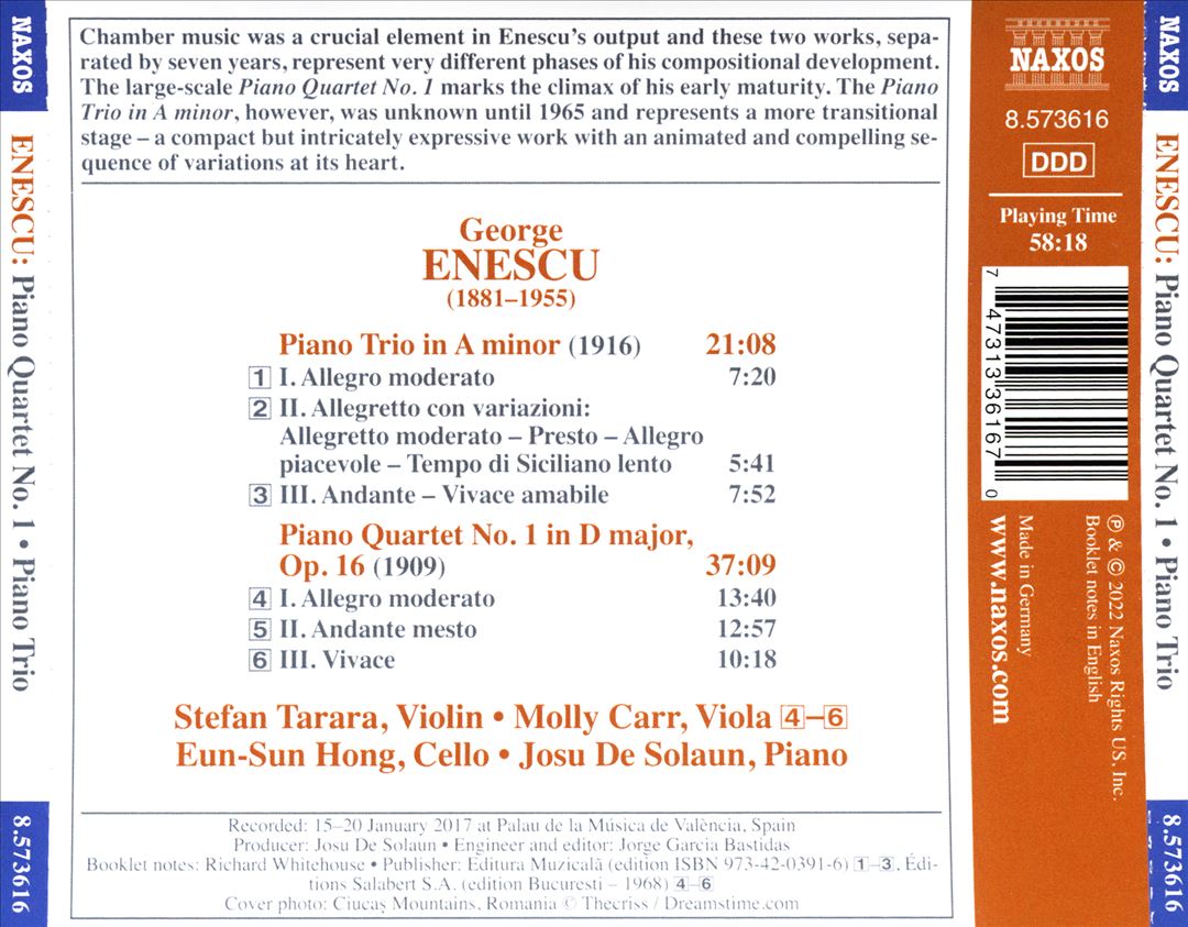 Enescu: Piano Quartet No. 1; Piano Trio cover art