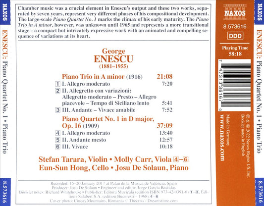 Enescu: Piano Quartet No. 1; Piano Trio cover art