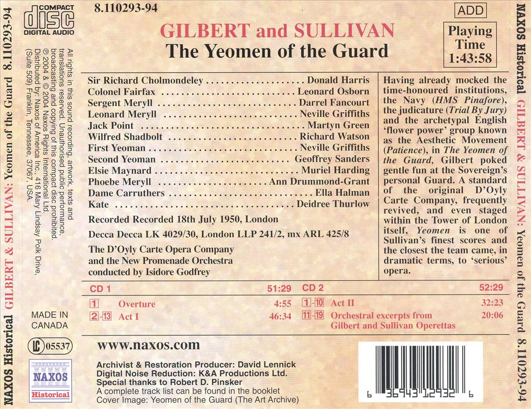 Gilbert and Sullivan: The Yeomen of the Guard cover art