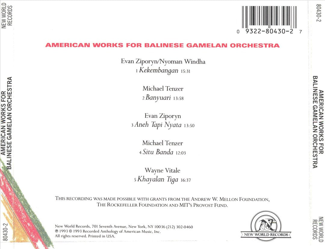 American Works for Balinese Gamelan Orchestra cover art