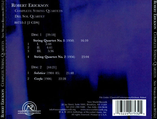 Robert Erickson: Complete String Quartets cover art