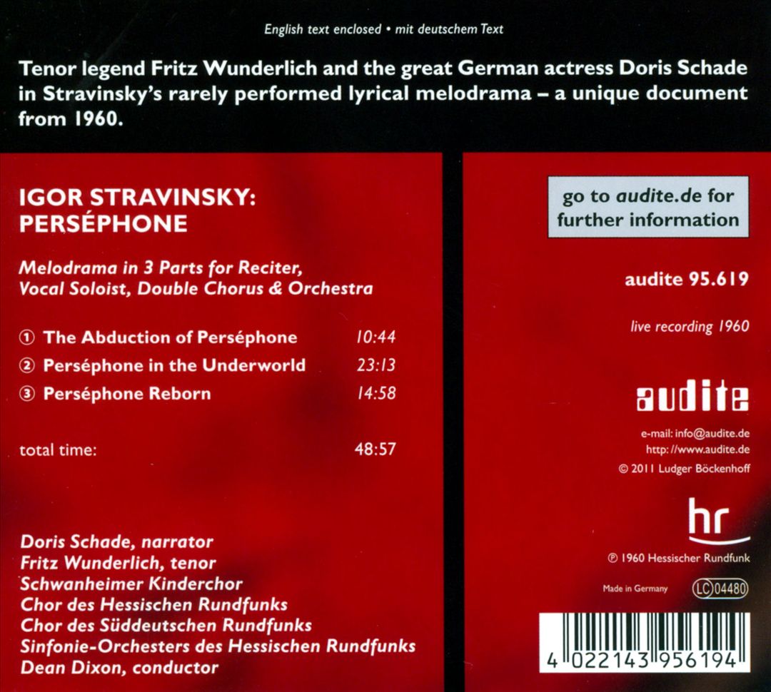Stravinsky: Perséphone cover art