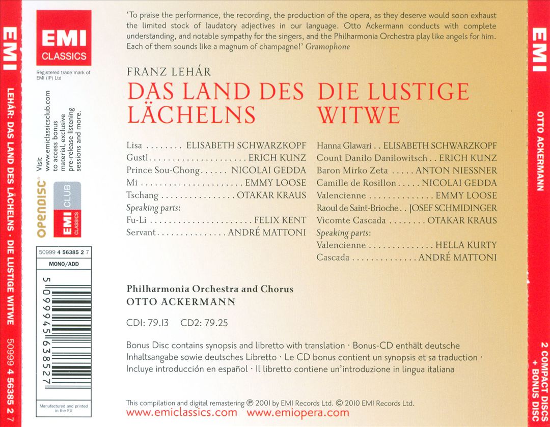 Franz Lehár: Die lustige Witwe; Das Land des Lächelns cover art