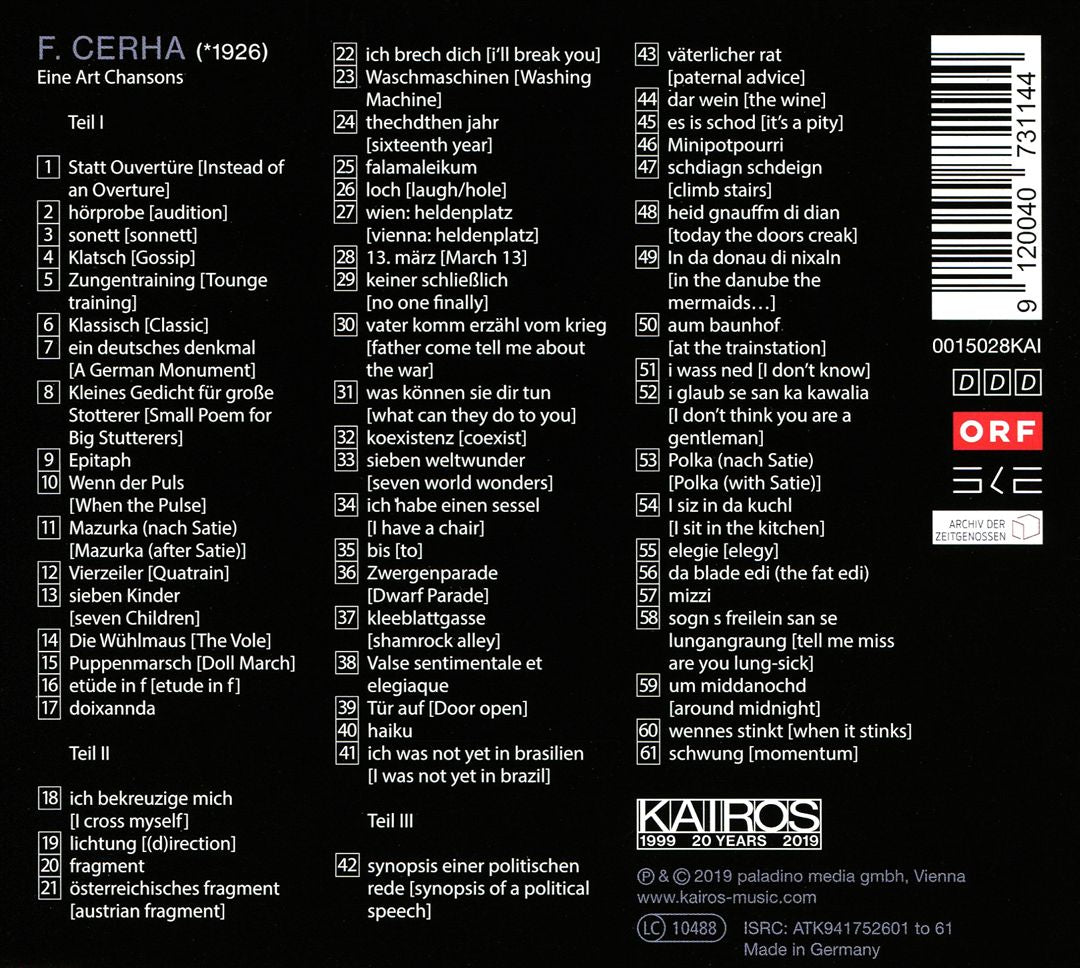 Friedrich Cerha: Eine Art Chansons cover art