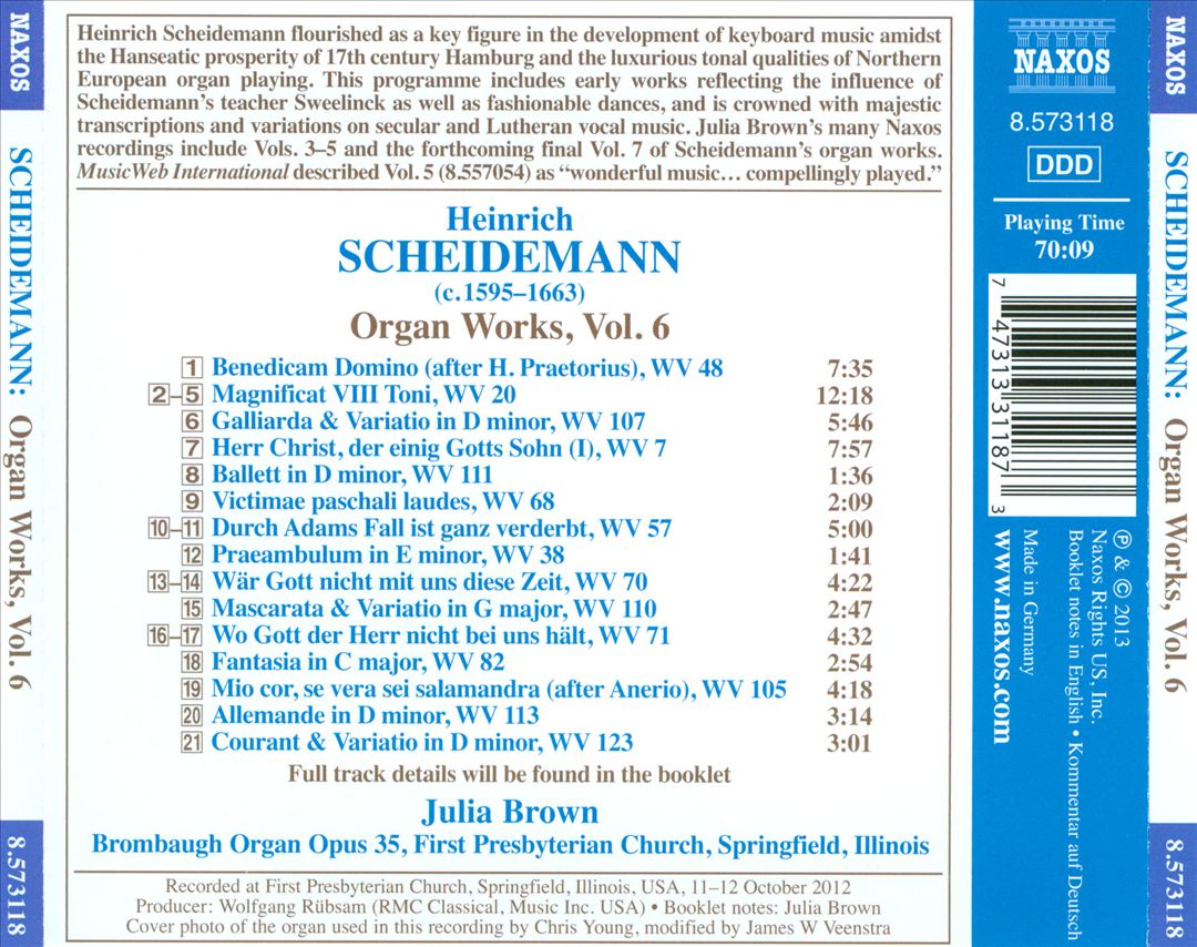 Heinrich Scheidemann: Organ Works, Vol. 6 cover art