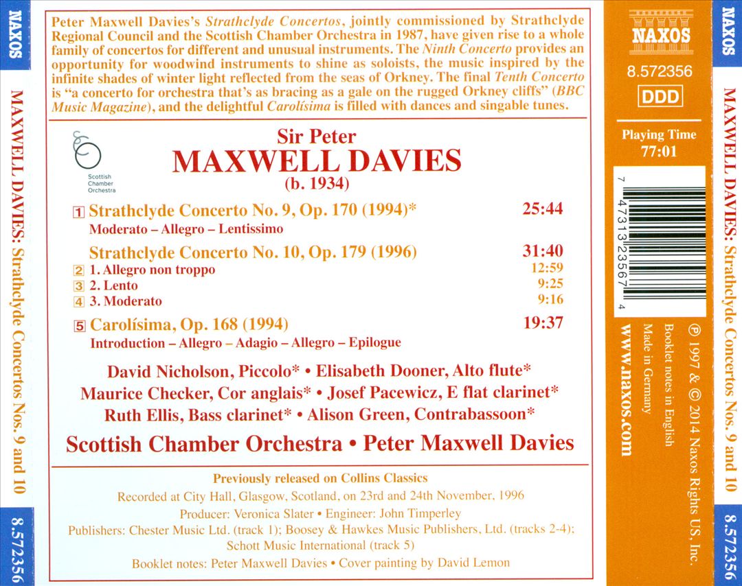Peter Maxwell Davies: Strathclyde Concertos Nos. 9 & 10; Carolísima cover art