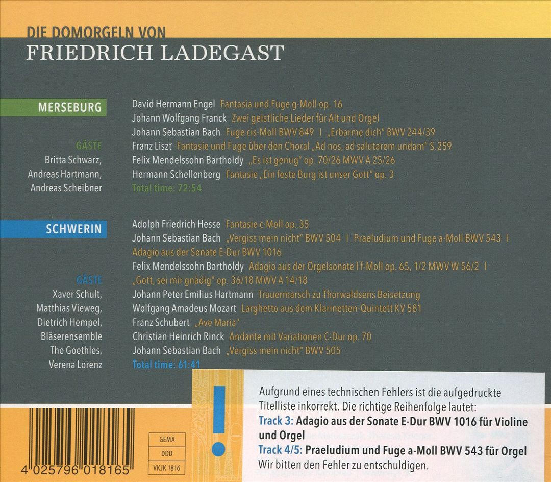 Domorgeln von Friederich Ladegast: Merseburg, Schwerin cover art