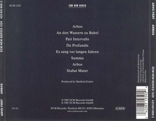 Arvo Pärt: Arbos cover art