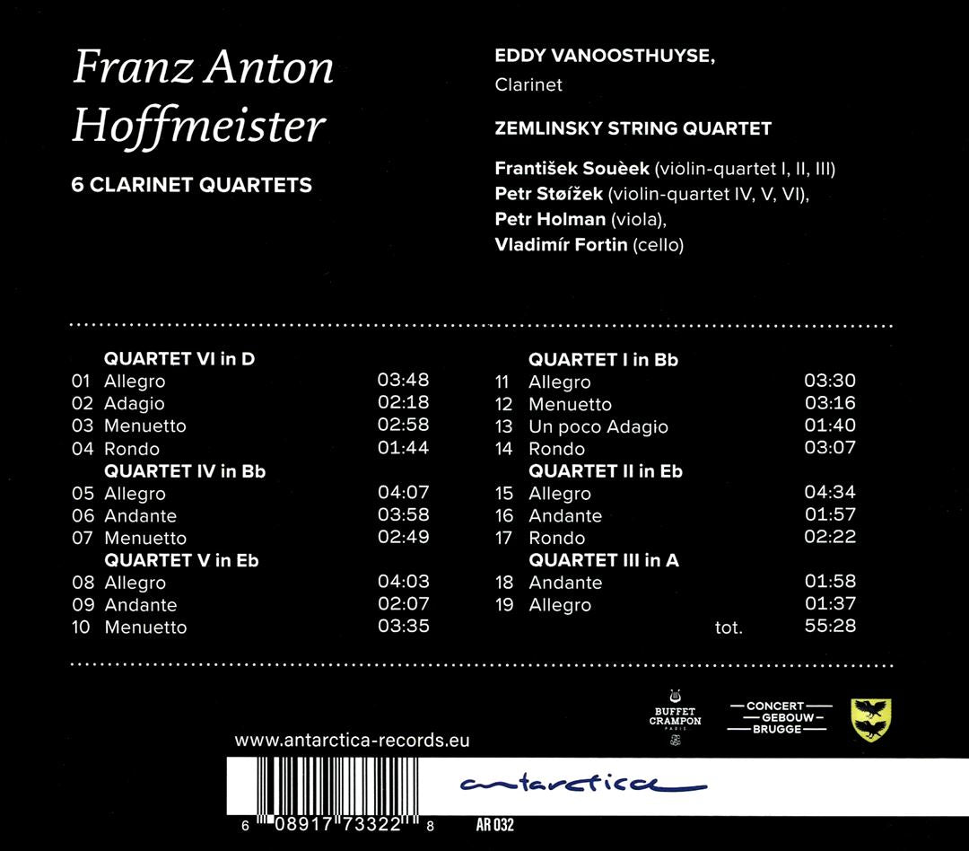 Franz Anton Hoffmeister: 6 Clarinet Quartets cover art