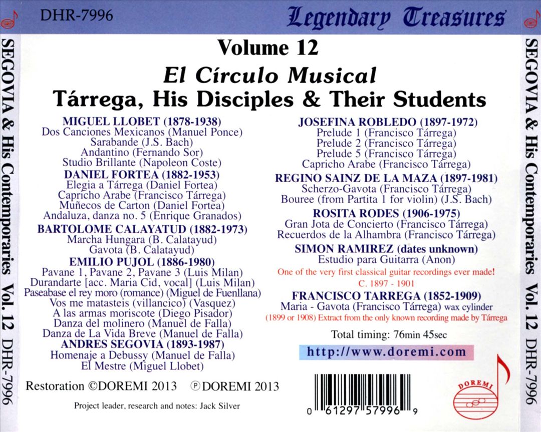 Andres Segovia and his Contemporaries, Vol. 12: El Círculo Musical cover art