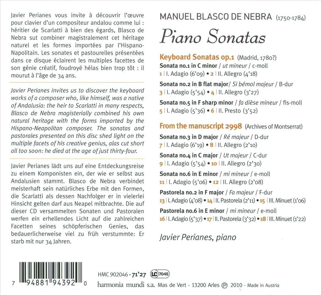 Blasco de Nebra: Piano Sonatas cover art